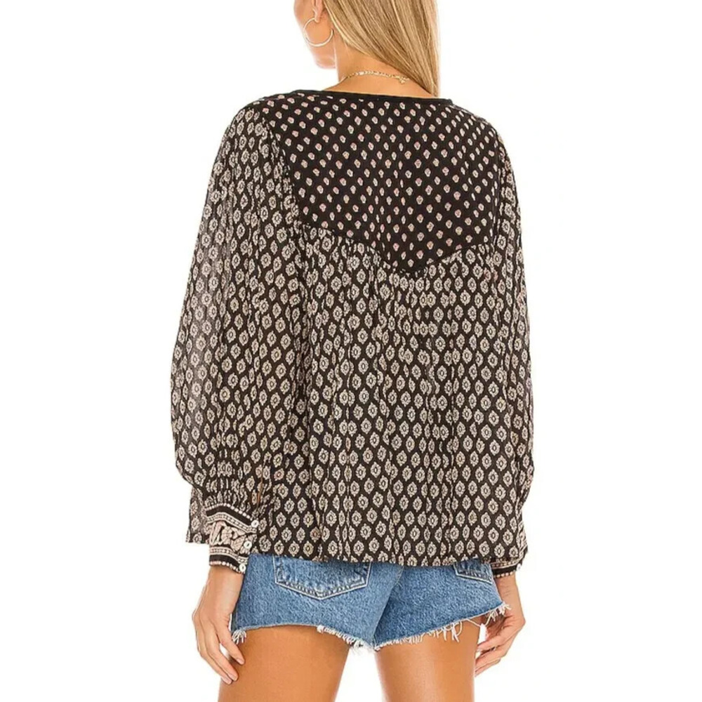 Cleobella Winter Blouse Black Brown Top Pintuck Small Peasant Boho Anthropologie - Picture 10 of 16